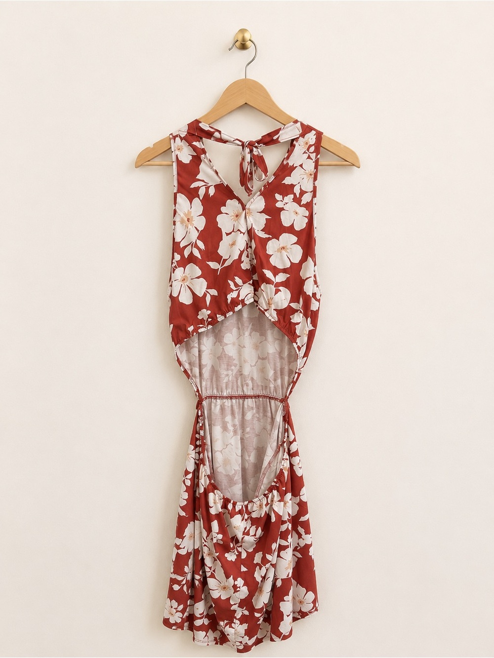 OUGES Rust Red Floral Halter Open Back Dress Size XL (US 16–18) - Picture 4 of 7